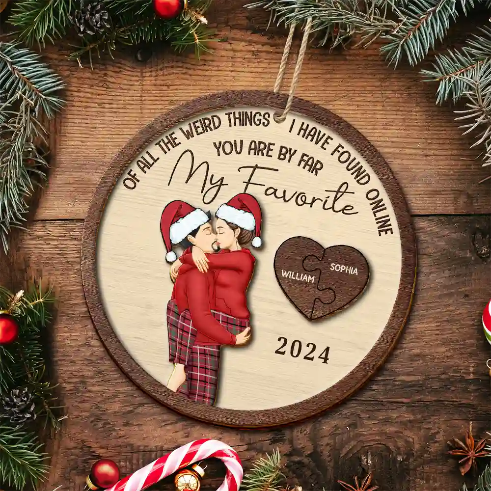 Of All The Weird Things Kissing Couples - Personalized 2-Layered Wooden Ornament - Image 5