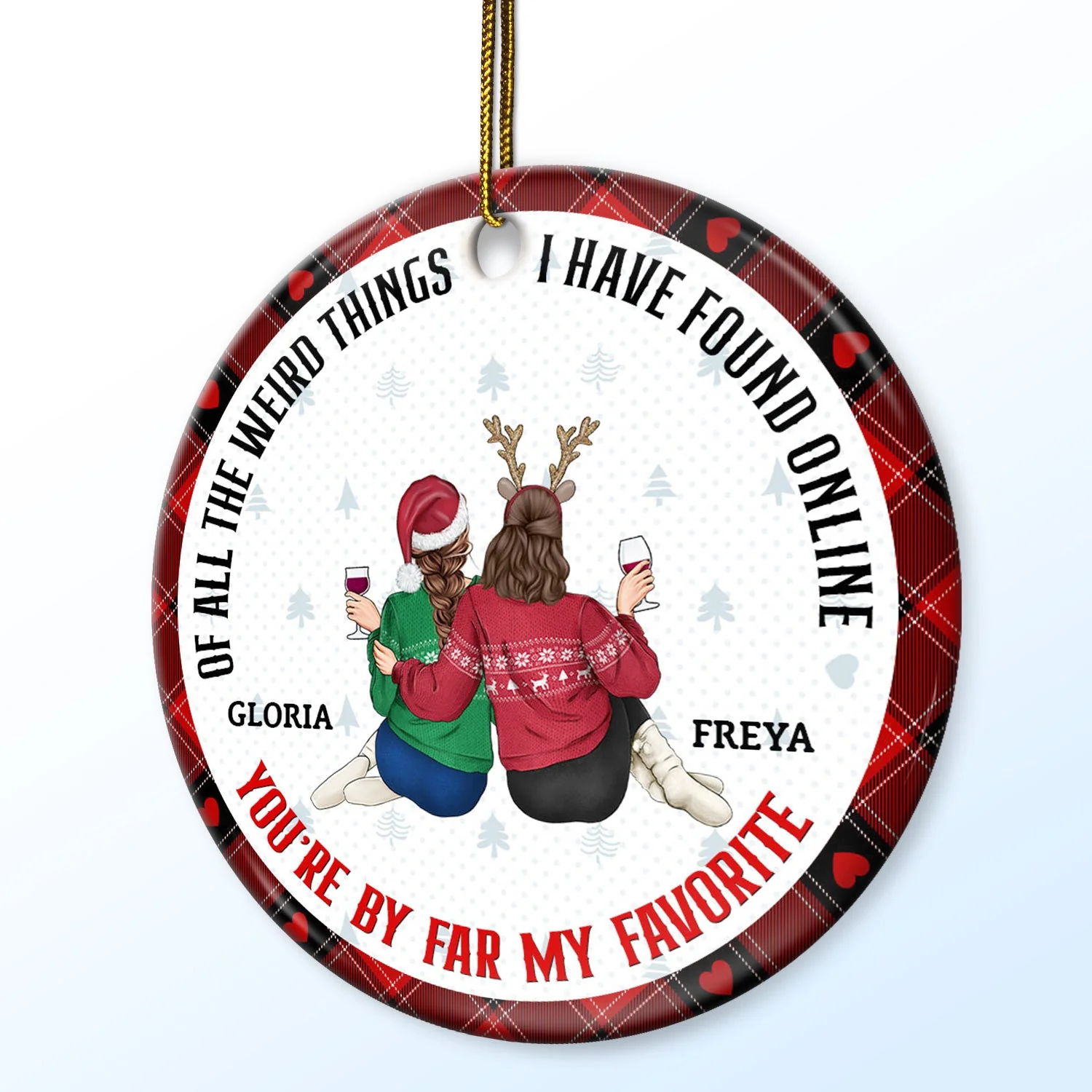 Of All The Weird Things - Loving, Christmas Gift For Couples, Husband, Wife - Personalized Circle Ceramic Ornament - Image 2