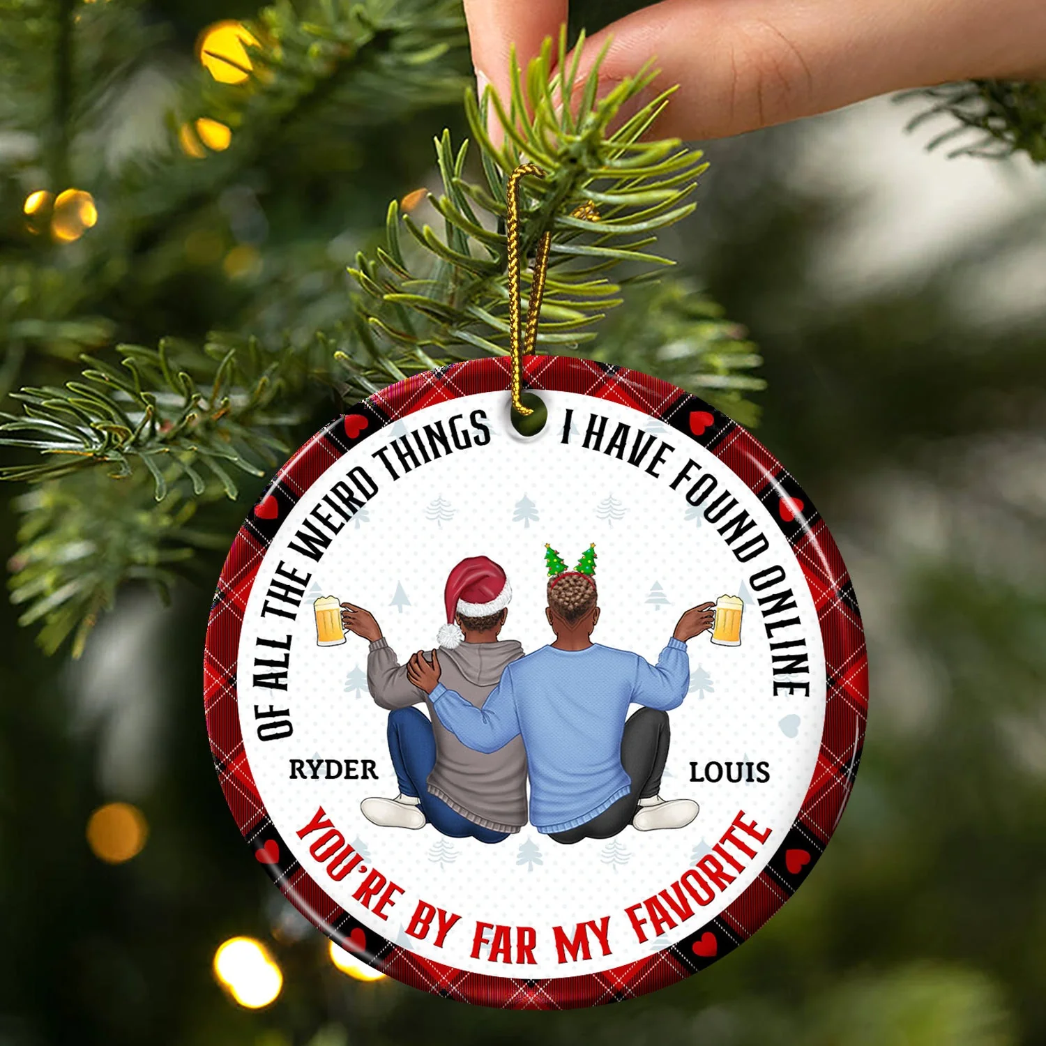 Of All The Weird Things - Loving, Christmas Gift For Couples, Husband, Wife - Personalized Circle Ceramic Ornament - Image 3