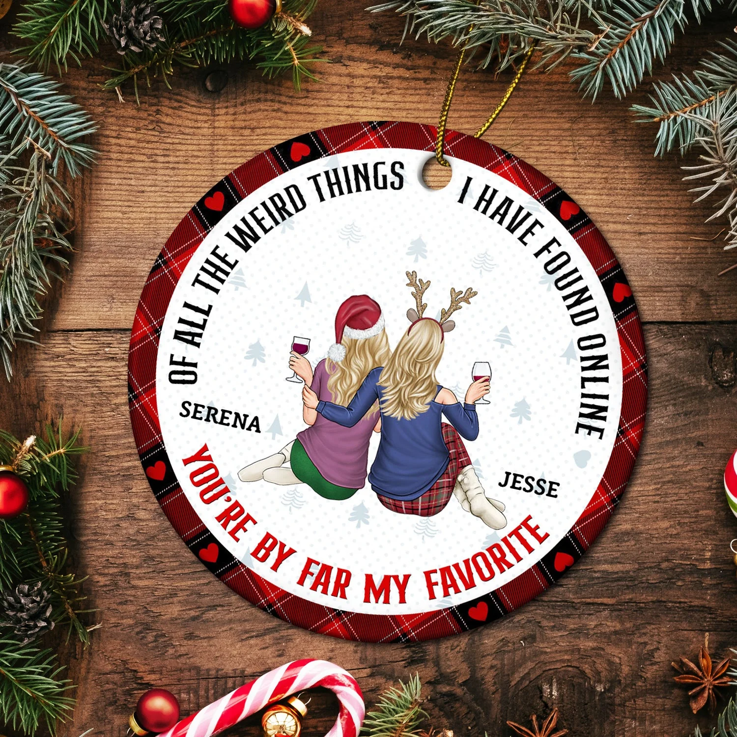 Of All The Weird Things - Loving, Christmas Gift For Couples, Husband, Wife - Personalized Circle Ceramic Ornament - Image 5