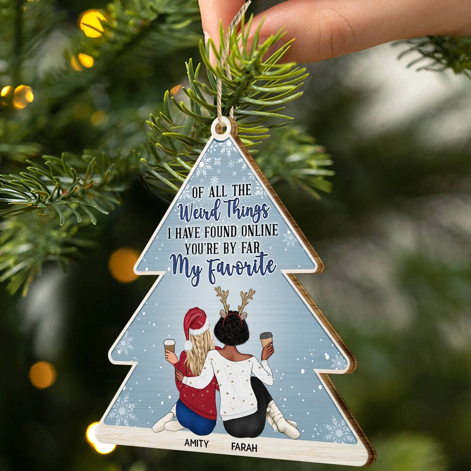 Of All The Weird Things Pine - Christmas Gift For Couples, Husband, Wife - Personalized Custom Shaped Wooden Ornament - Image 2