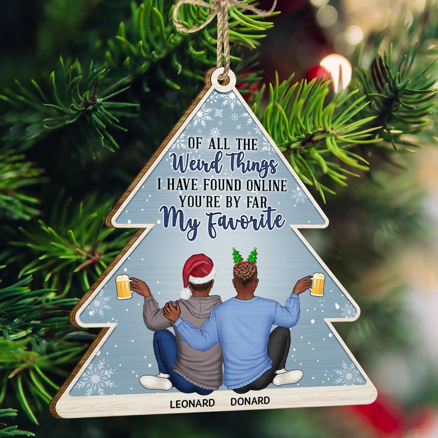 Of All The Weird Things Pine - Christmas Gift For Couples, Husband, Wife - Personalized Custom Shaped Wooden Ornament - Image 3