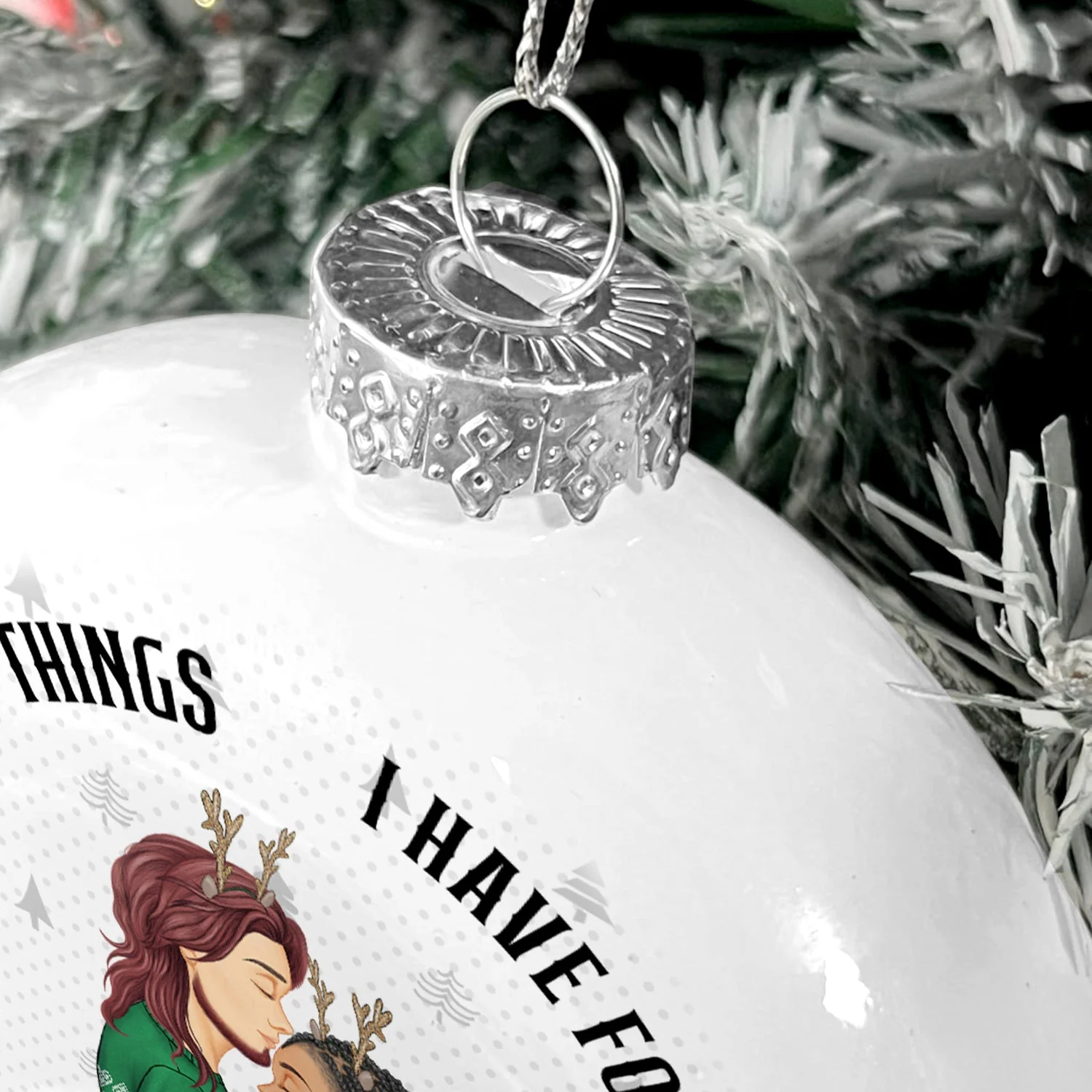 Of All The Weird Things You Are My Favorite By Far - Christmas Gift For Couples - Personalized White Flat Ball Ornament - Image 5