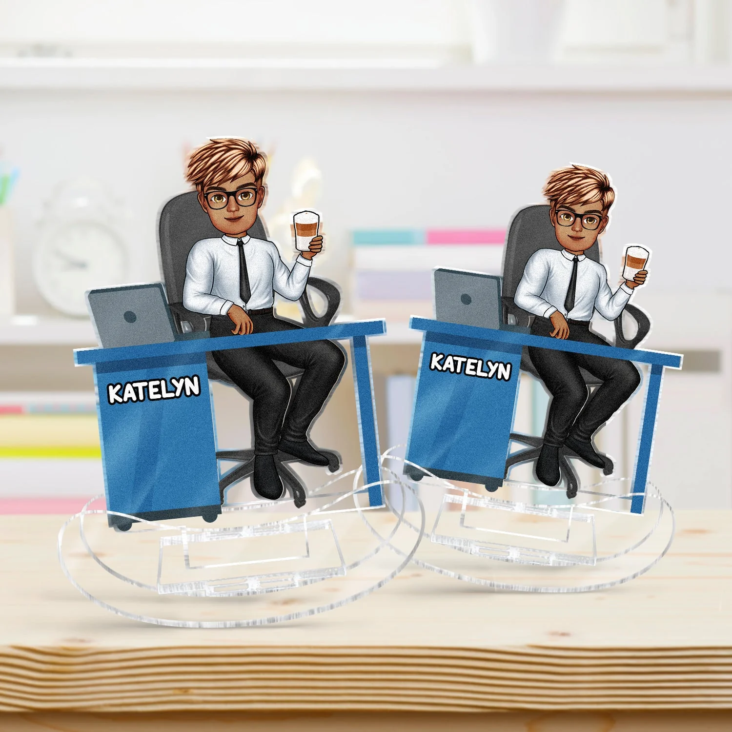 Office Workers Cartoon - Gift For Colleagues And Best Friends - Personalized Acrylic Shaking Stand - Image 3