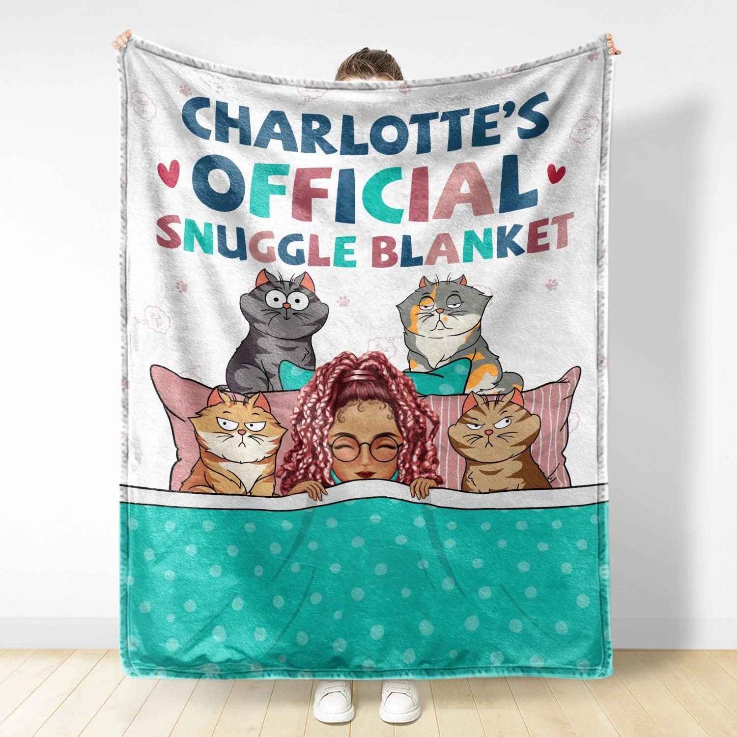 Official Snuggle Blanket Funny Cartoon Cats - Gift For Cat Lovers, Cat Moms - Personalized Fleece Blanket - Image 2