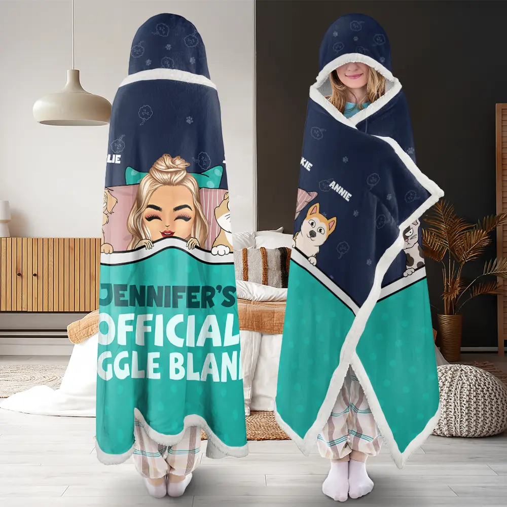 Official Snuggle Nap With Pets Chibi - Personalized Wearable Hooded Blanket - Image 2
