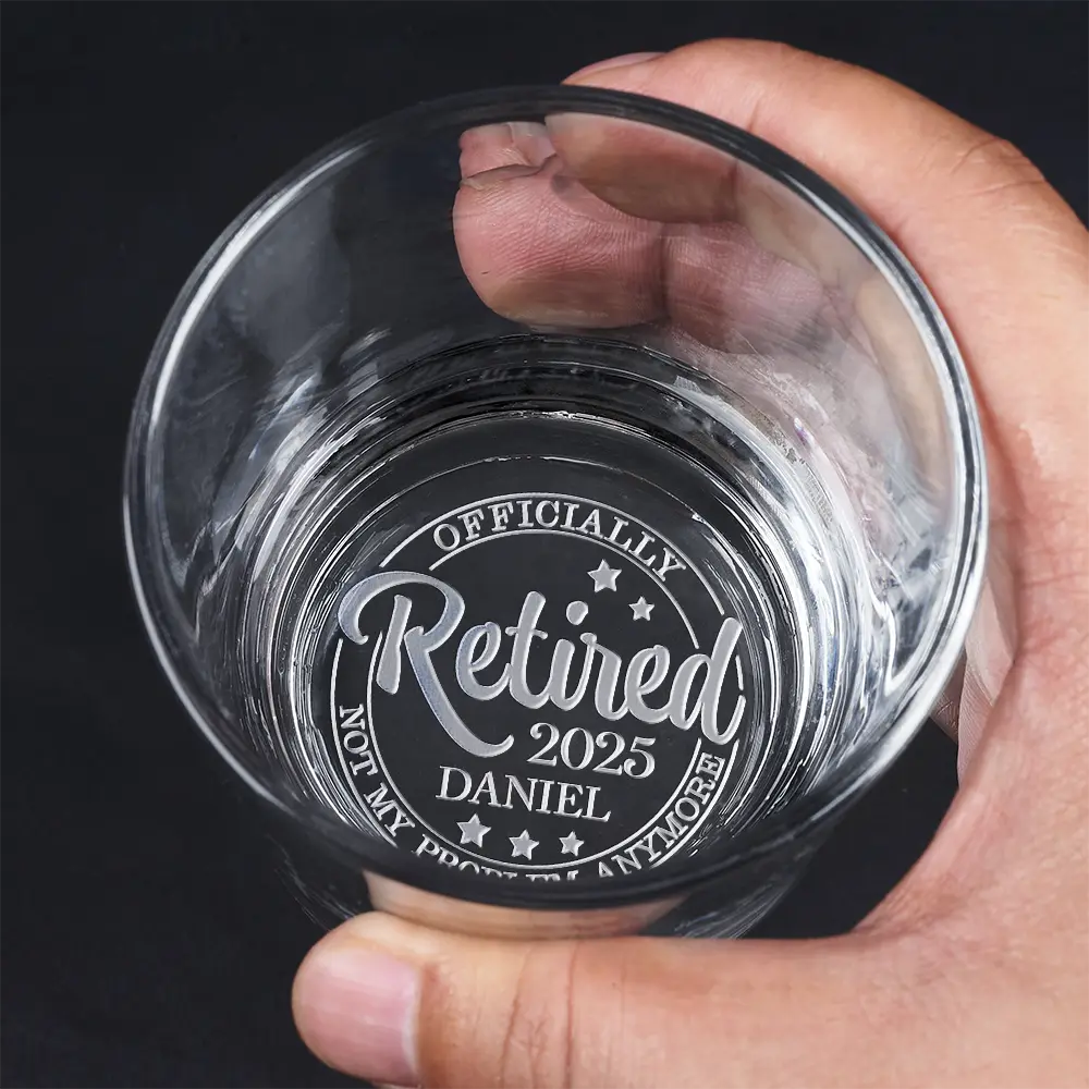 Officially Retired Not My Problem Anymore - Personalized Engraved Whiskey Glass - Image 4