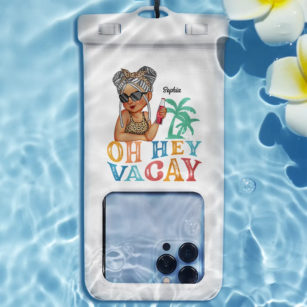 Oh Hey Vacay Turban Woman Summer Beach - Personalized Waterproof Phone Pouch - Image 2