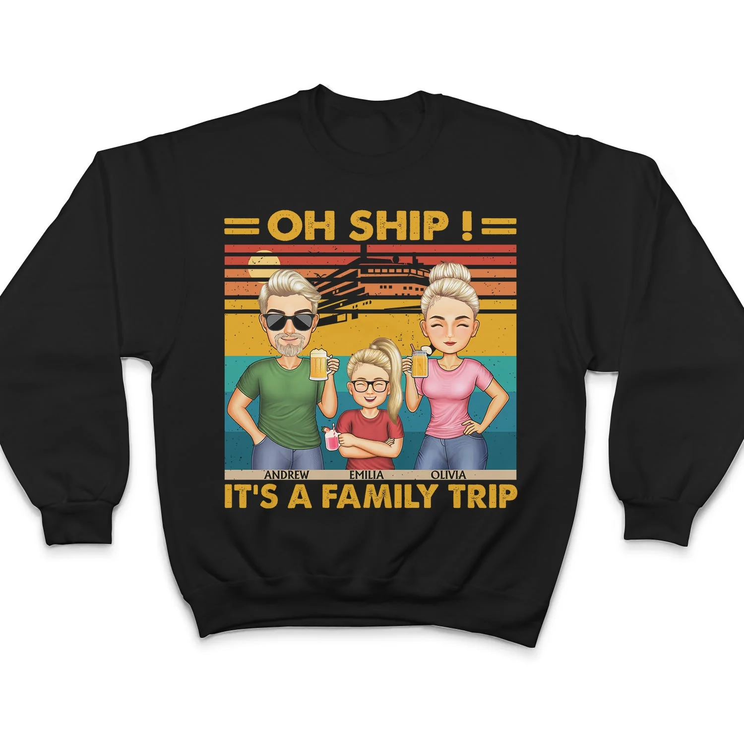 Oh Ship It's A Family Trip Cartoon Traveling Cruising Beach - Funny, Vacation Gift For Husband, Wife, Couples, Dad, Mom - Personalized Custom T Shirt - Image 5