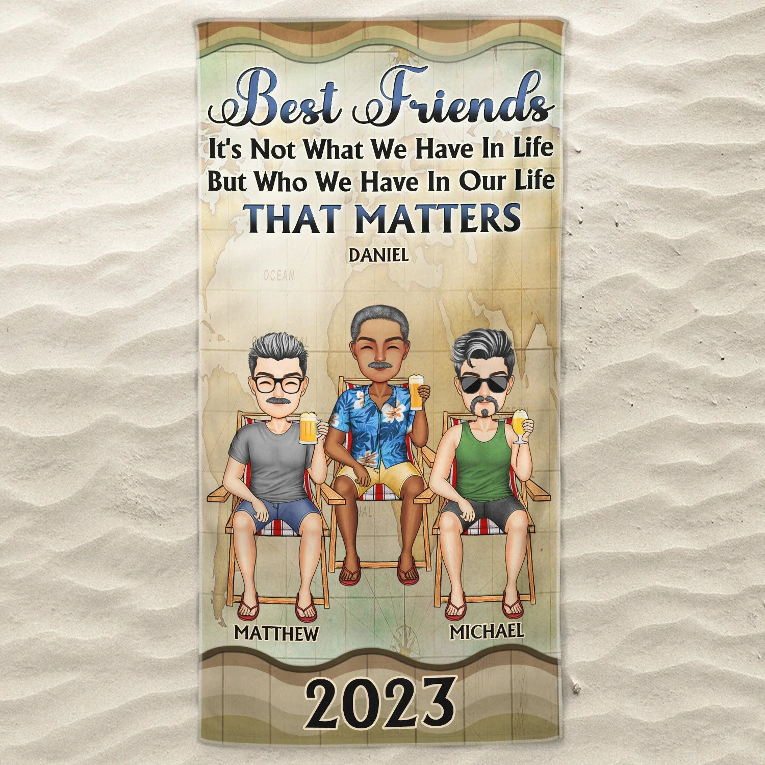 Oh Sip It's A Girl's Trip Beach Traveling Cartoon - Anniversary, Birthday Gift For Besties, Best Friends, BFF - Personalized Custom Beach Towel - Image 3
