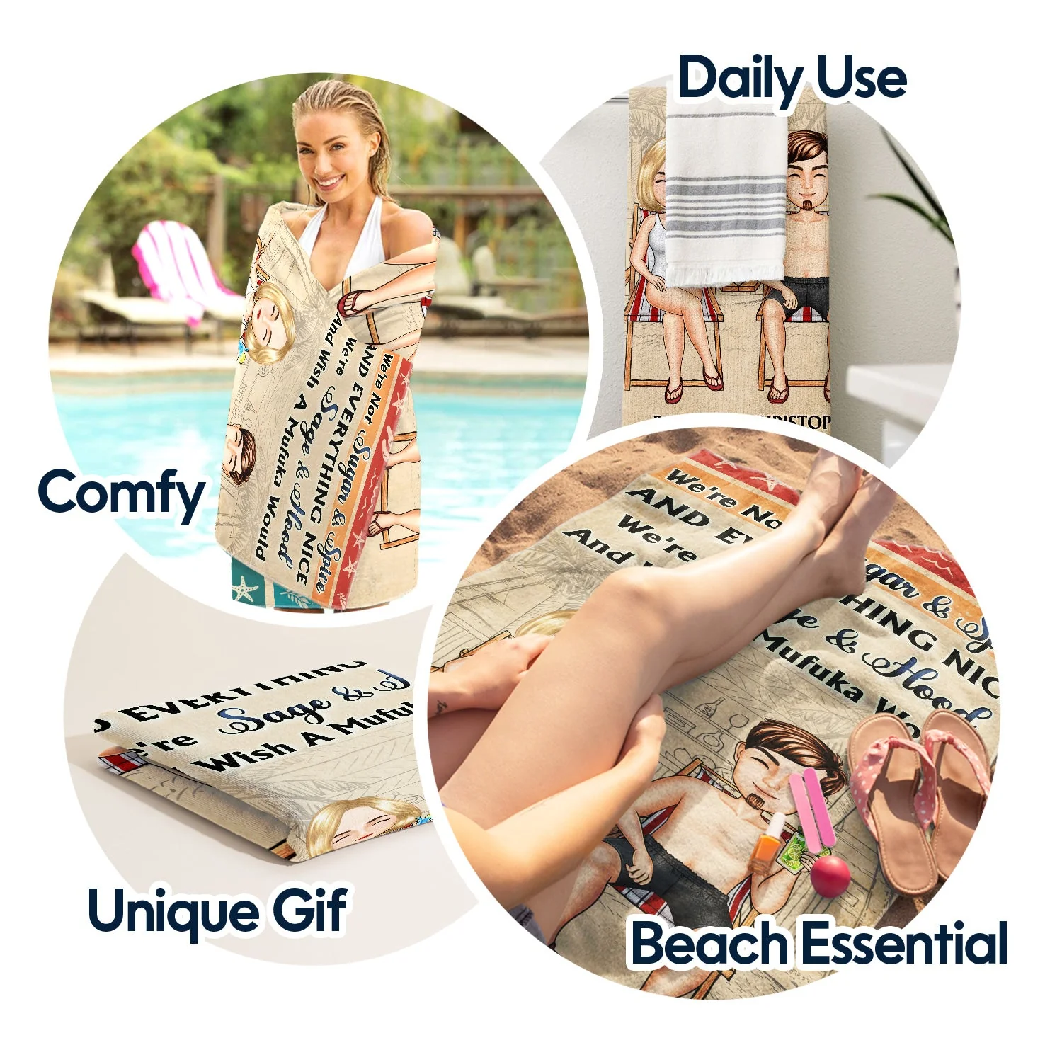 Oh Sip It's A Girl's Trip Beach Traveling Cartoon - Anniversary, Birthday Gift For Besties, Best Friends, BFF - Personalized Custom Beach Towel - Image 5
