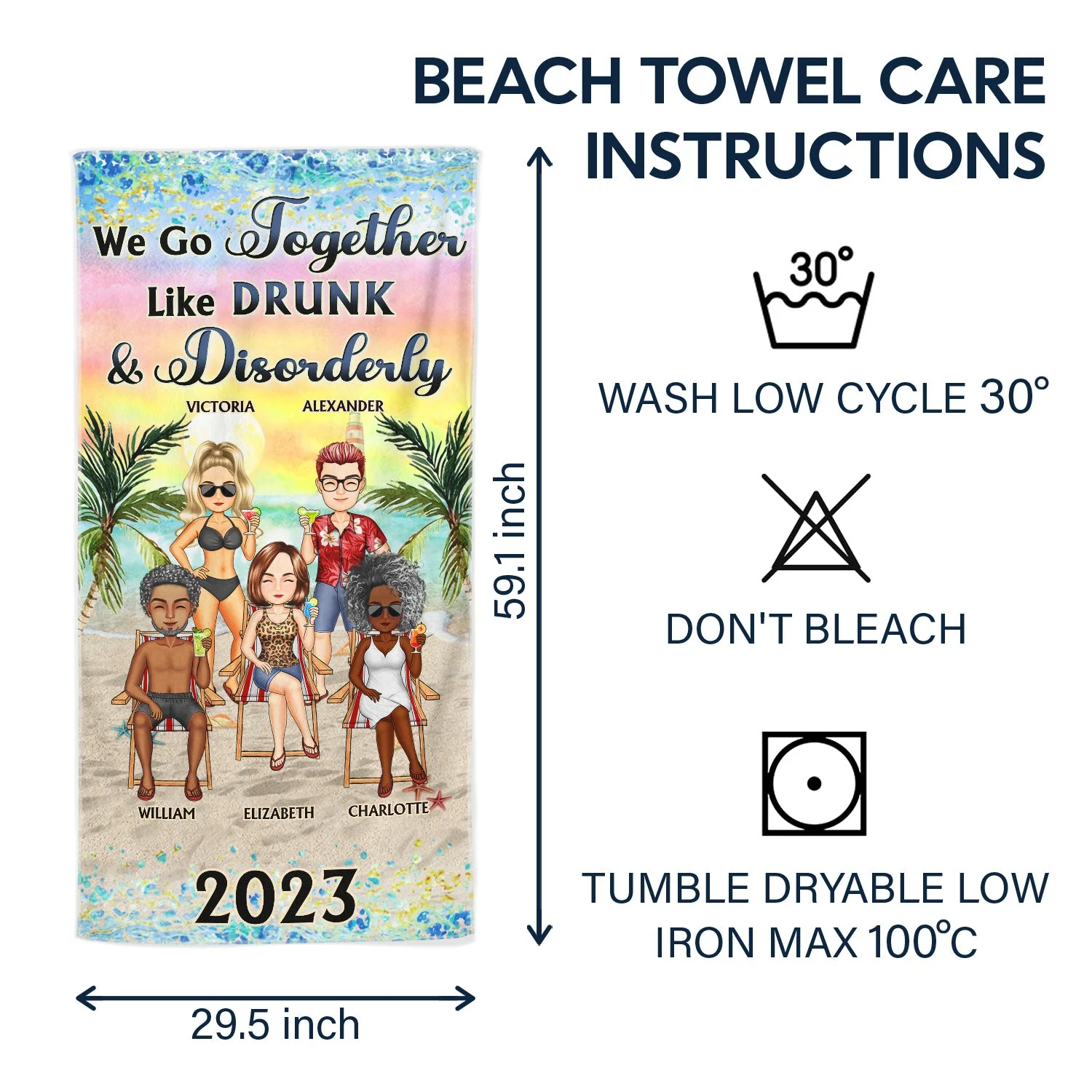 Oh Sip It's A Girl's Trip Beach Traveling Cartoon - Anniversary, Birthday Gift For Besties, Best Friends, BFF - Personalized Custom Beach Towel - Image 6