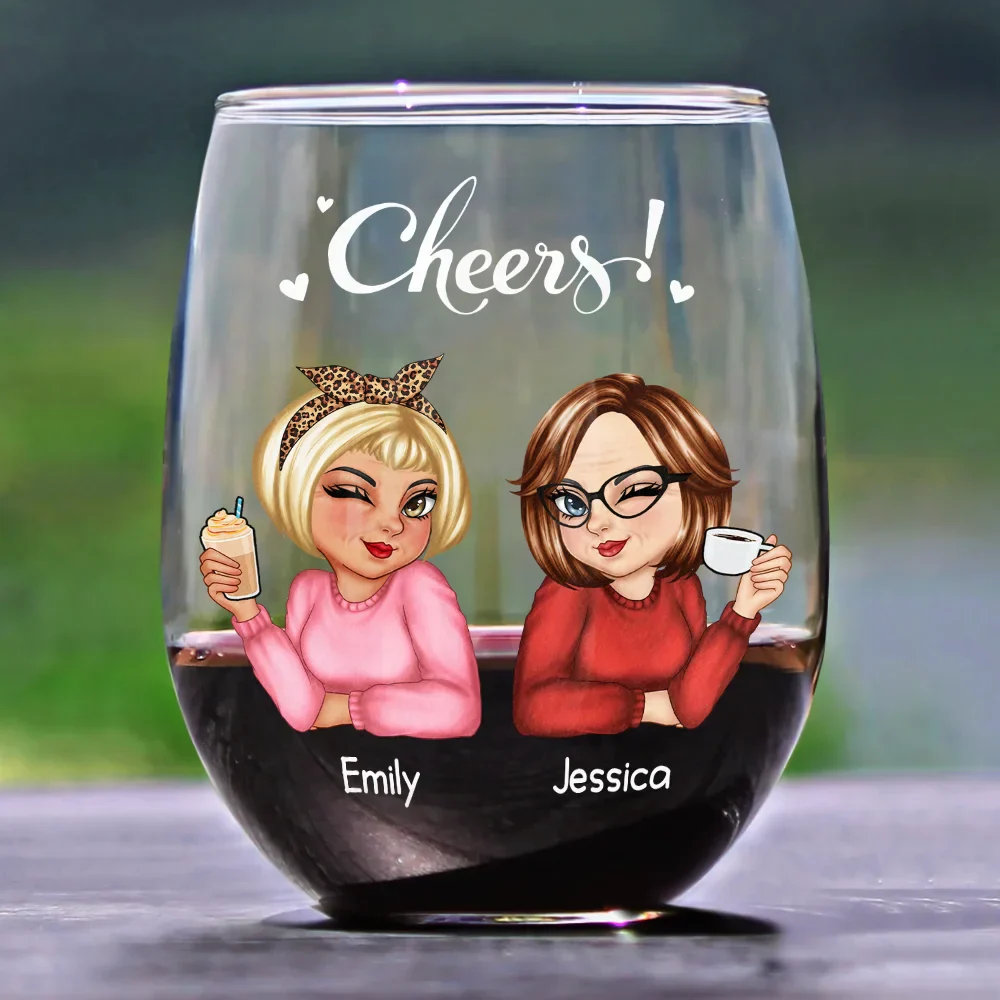 Old Bestie Here's To Being Friends - Personalized Stemless Wine Glass - Image 2