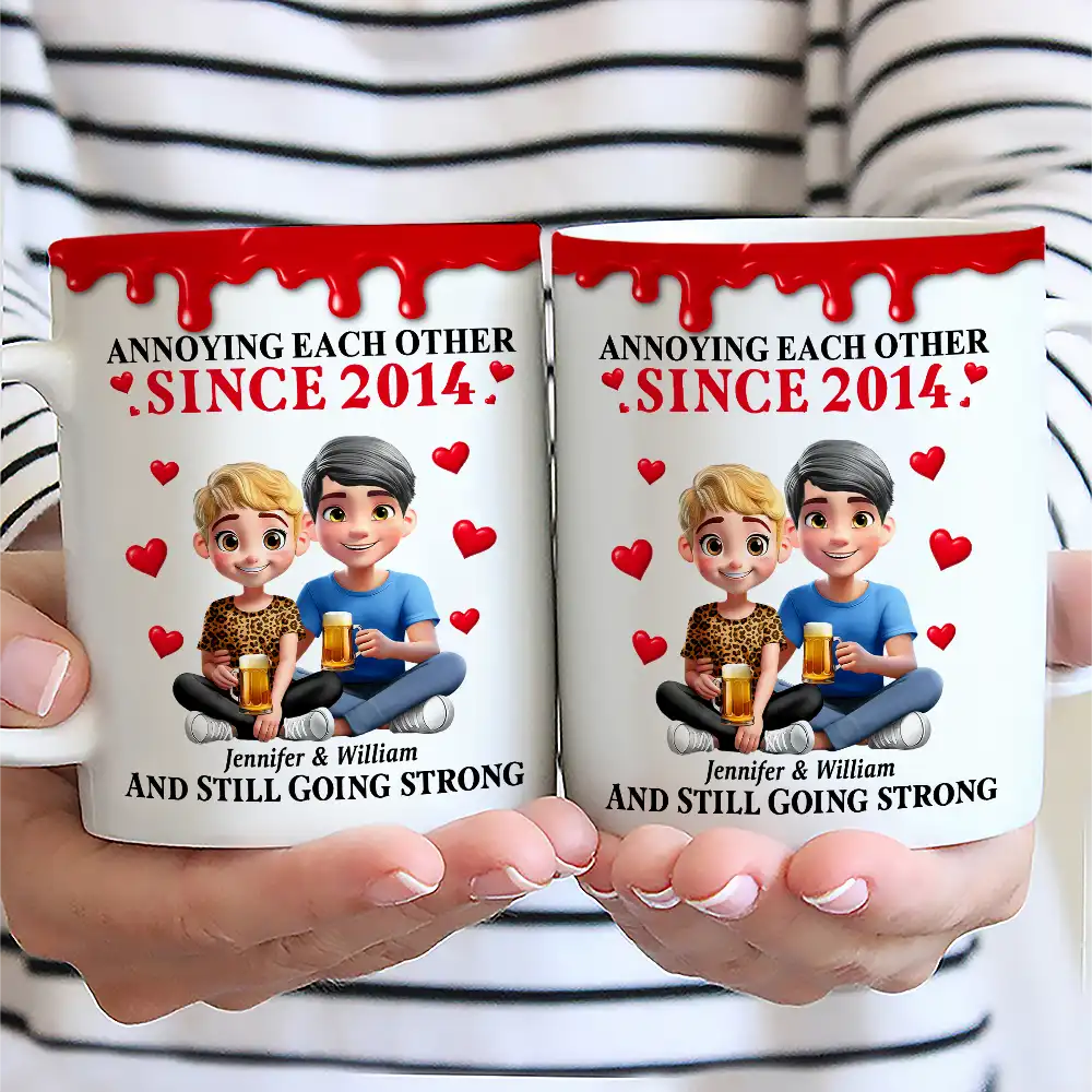 Old Couple Annoying Each Other 3D Effect - Personalized White Edge-to-Edge Mug - Image 2