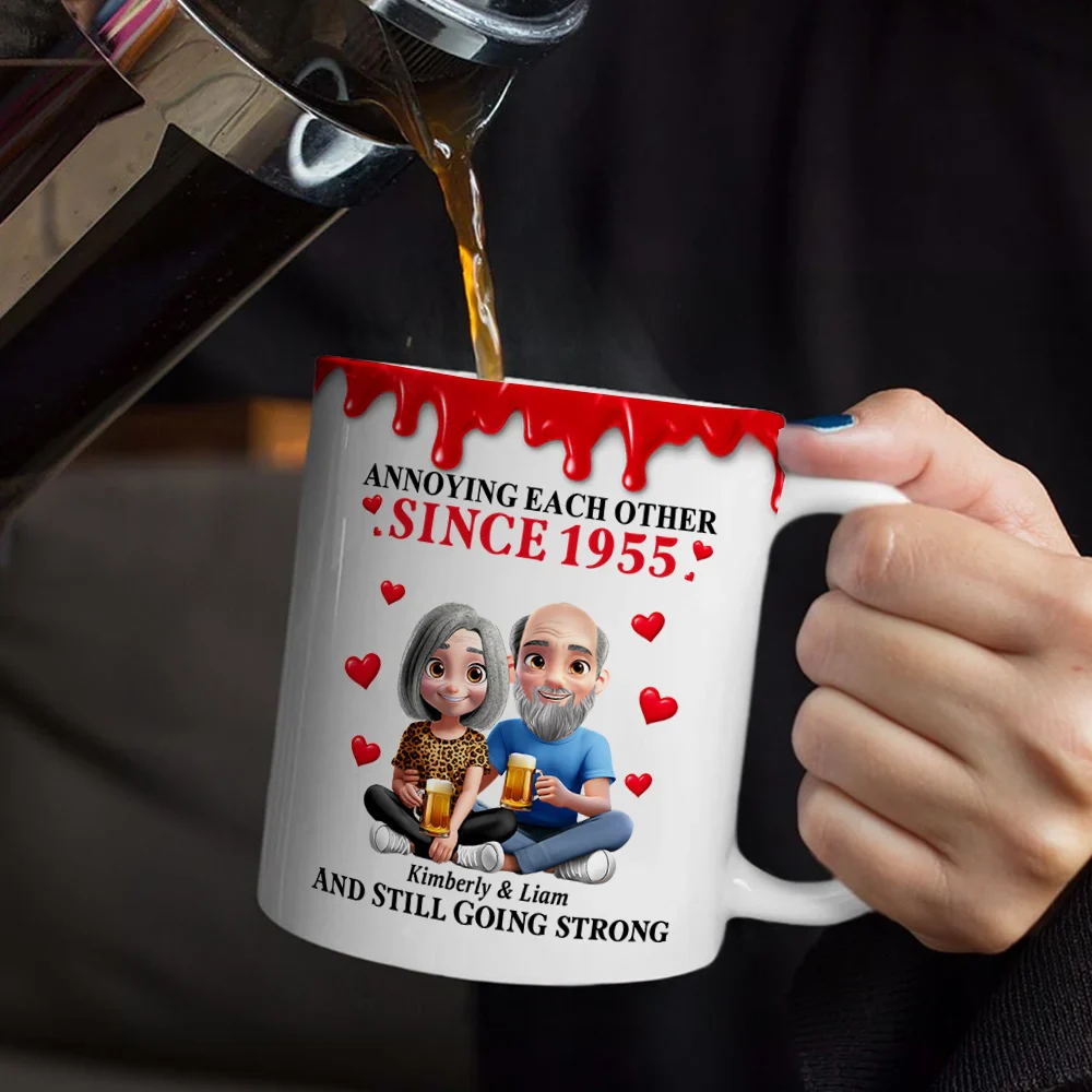 Old Couple Annoying Each Other 3D Effect - Personalized White Edge-to-Edge Mug - Image 4