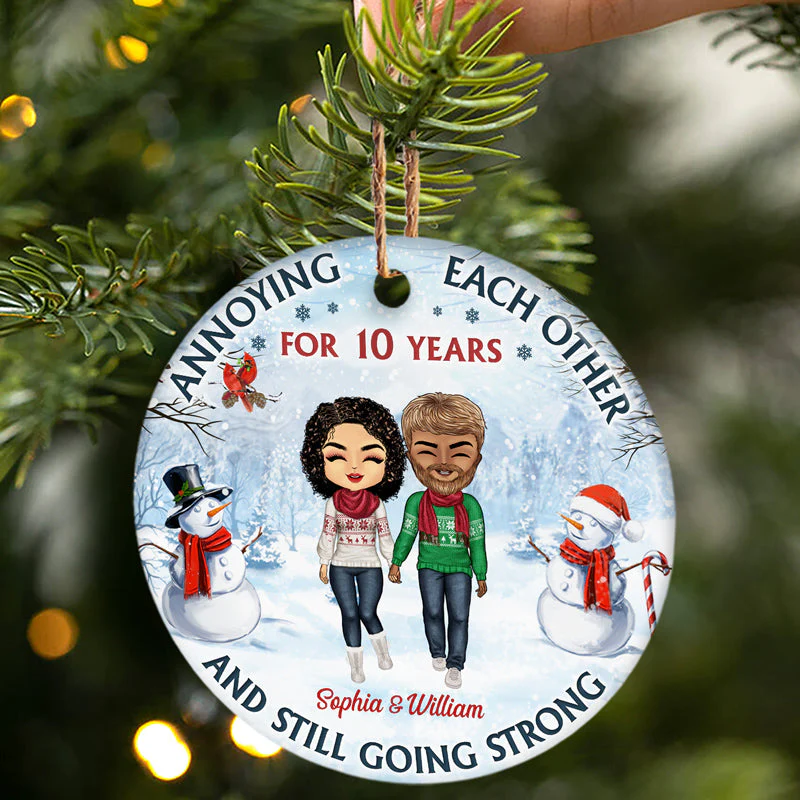 Old Couple Annoying Each Other - Christmas Gift For Couple - Personalized Custom Circle Ceramic Ornament - Image 2