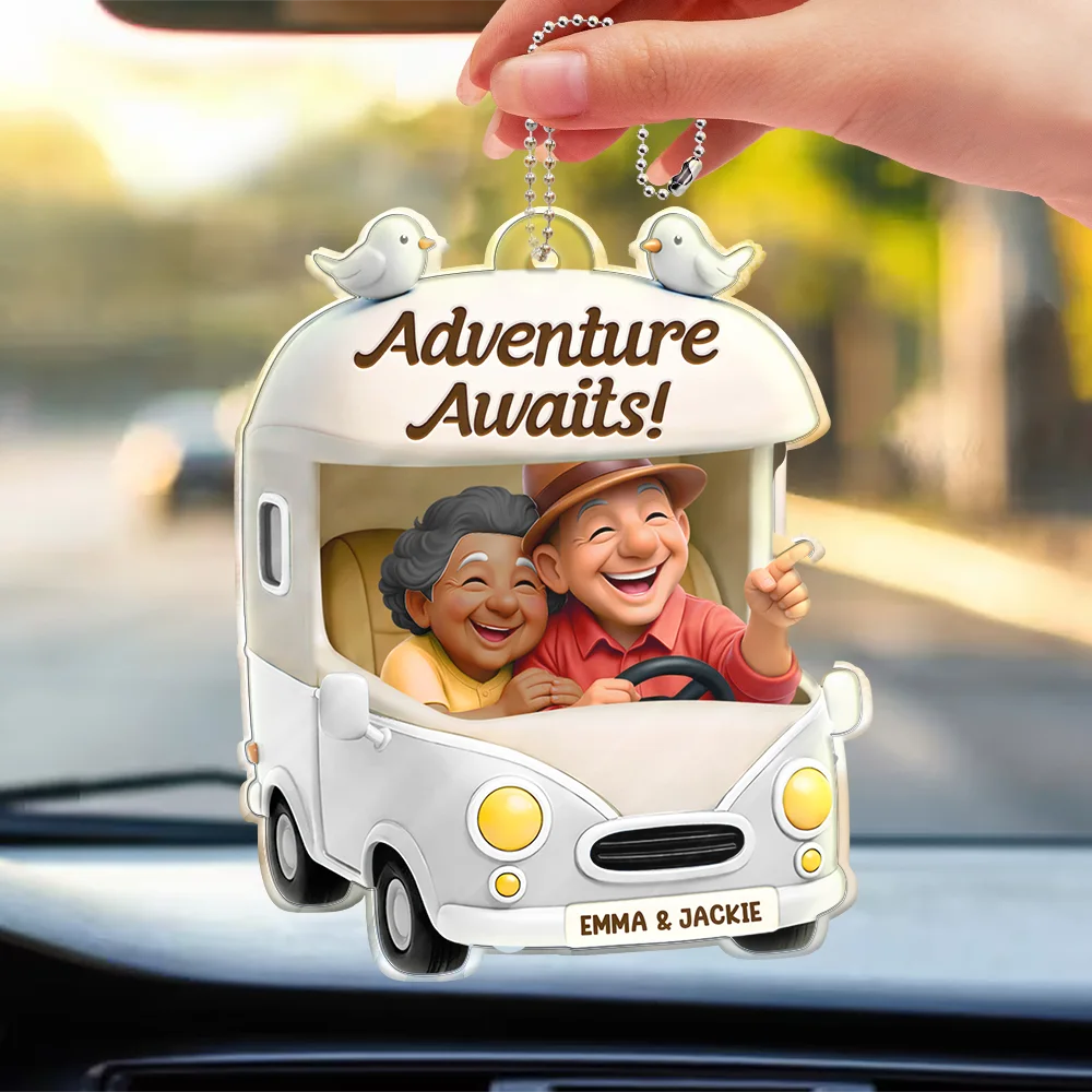Old Couple Camping Partners For Life - Personalized Acrylic Car Hanger - Image 3
