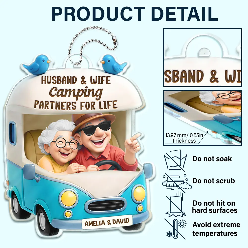 Old Couple Camping Partners For Life - Personalized Acrylic Car Hanger - Image 5