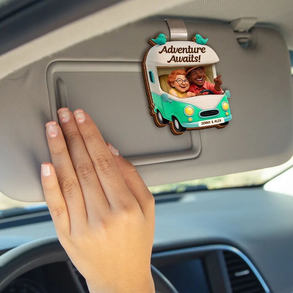 Old Couple Camping Partners For Life - Personalized Custom Shaped Car Visor Clip - Image 4