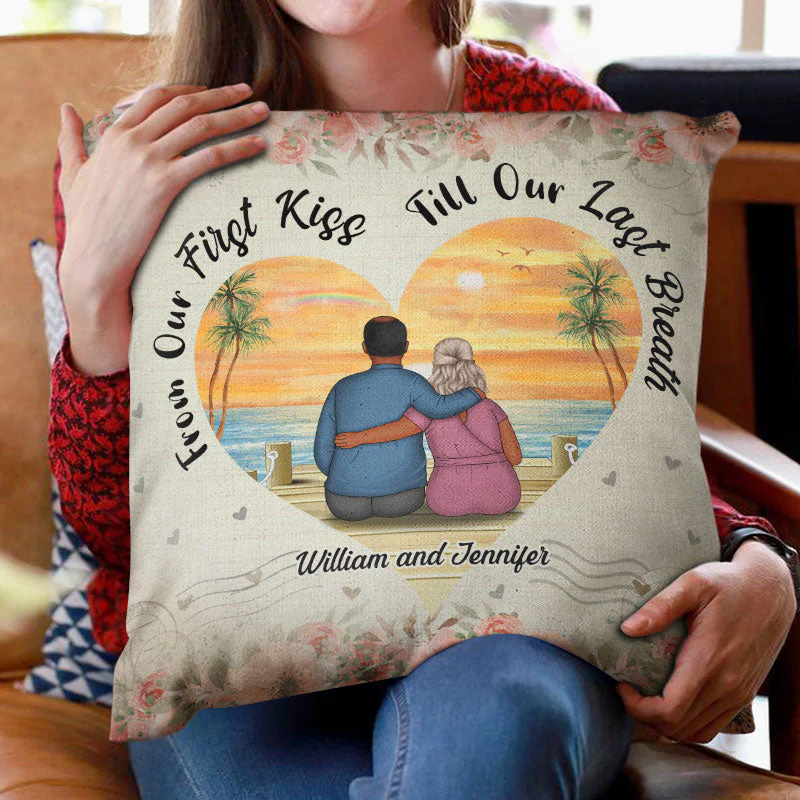 Old Couple From Our First Kiss To Our Last Breath - Personalized Custom Pillow - Image 2