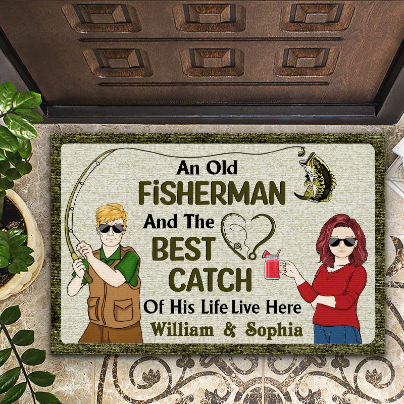 Old Fisherman Best Catch Live Here - Fishing Gift - Personalized Custom Doormat - Image 2
