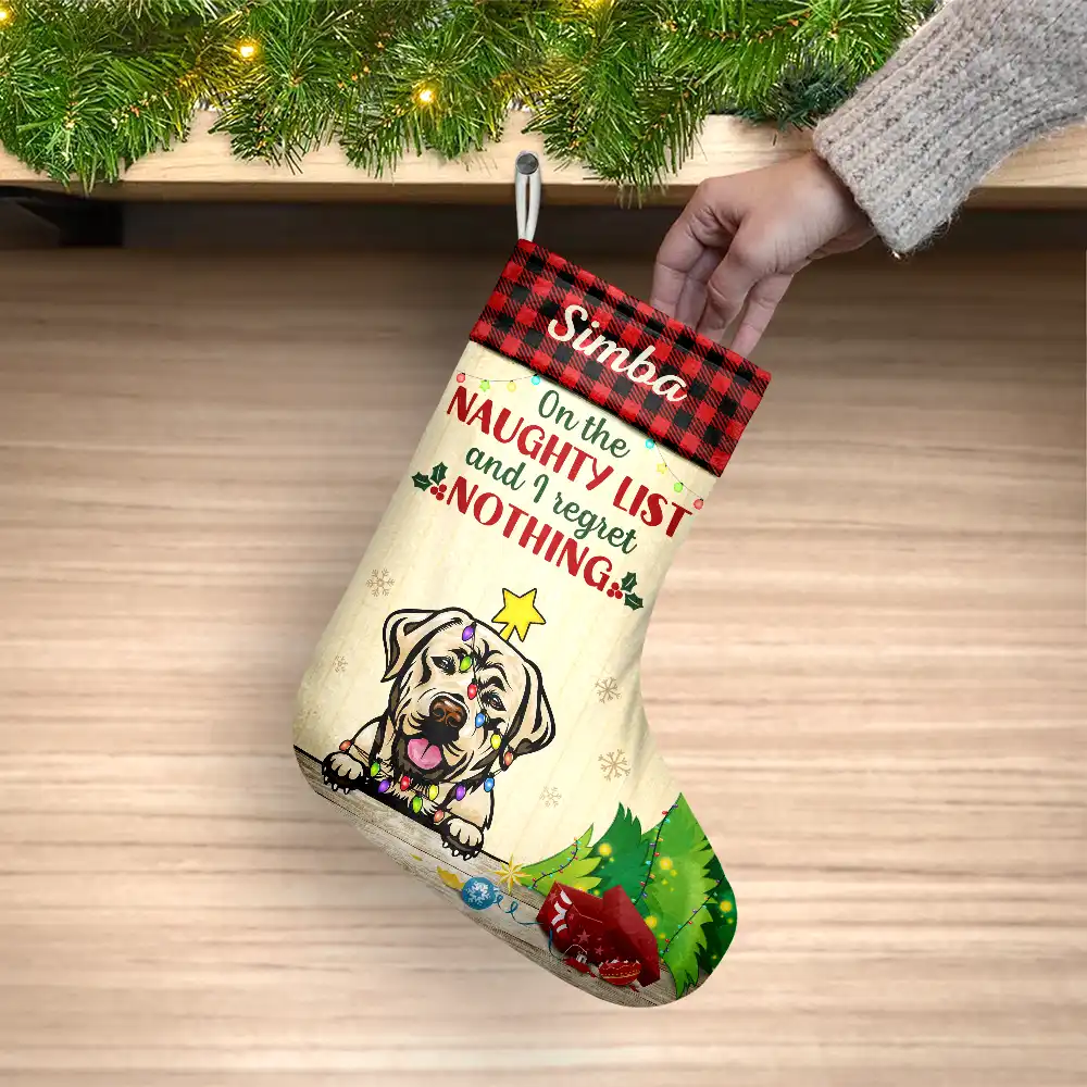 On The Naughty List And I Regret Nothing Cat Dog - Personalized Christmas Stocking - Image 3