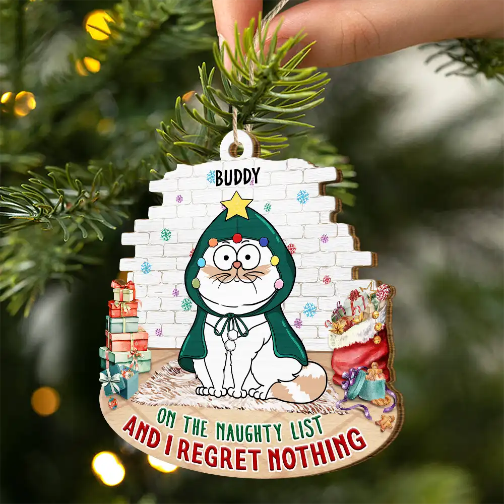 On The Naughty List And We Regret Nothing - Personalized Custom Shaped Wooden Ornament - Image 2