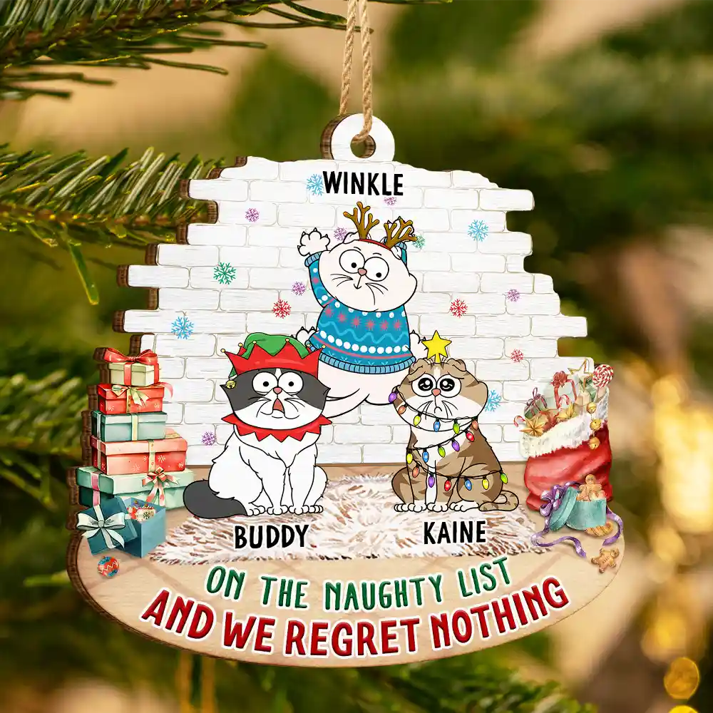 On The Naughty List And We Regret Nothing - Personalized Custom Shaped Wooden Ornament - Image 3