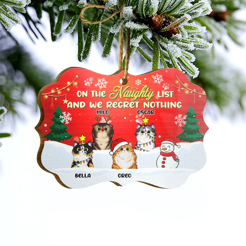 On The Naughty List - Christmas Gift For Cat Lovers - Personalized Custom Wooden Ornament - Image 2