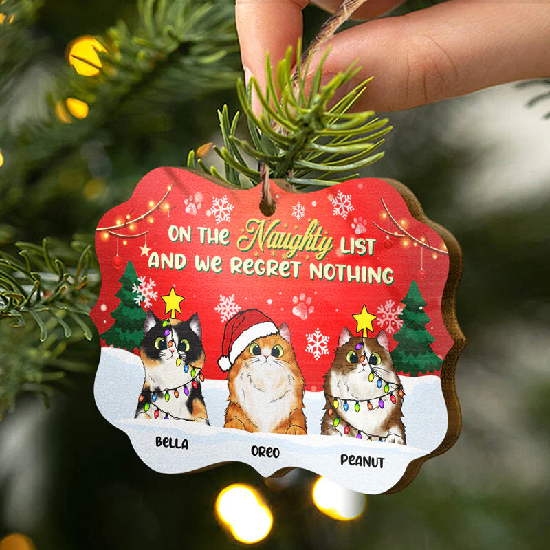On The Naughty List - Christmas Gift For Cat Lovers - Personalized Custom Wooden Ornament - Image 3