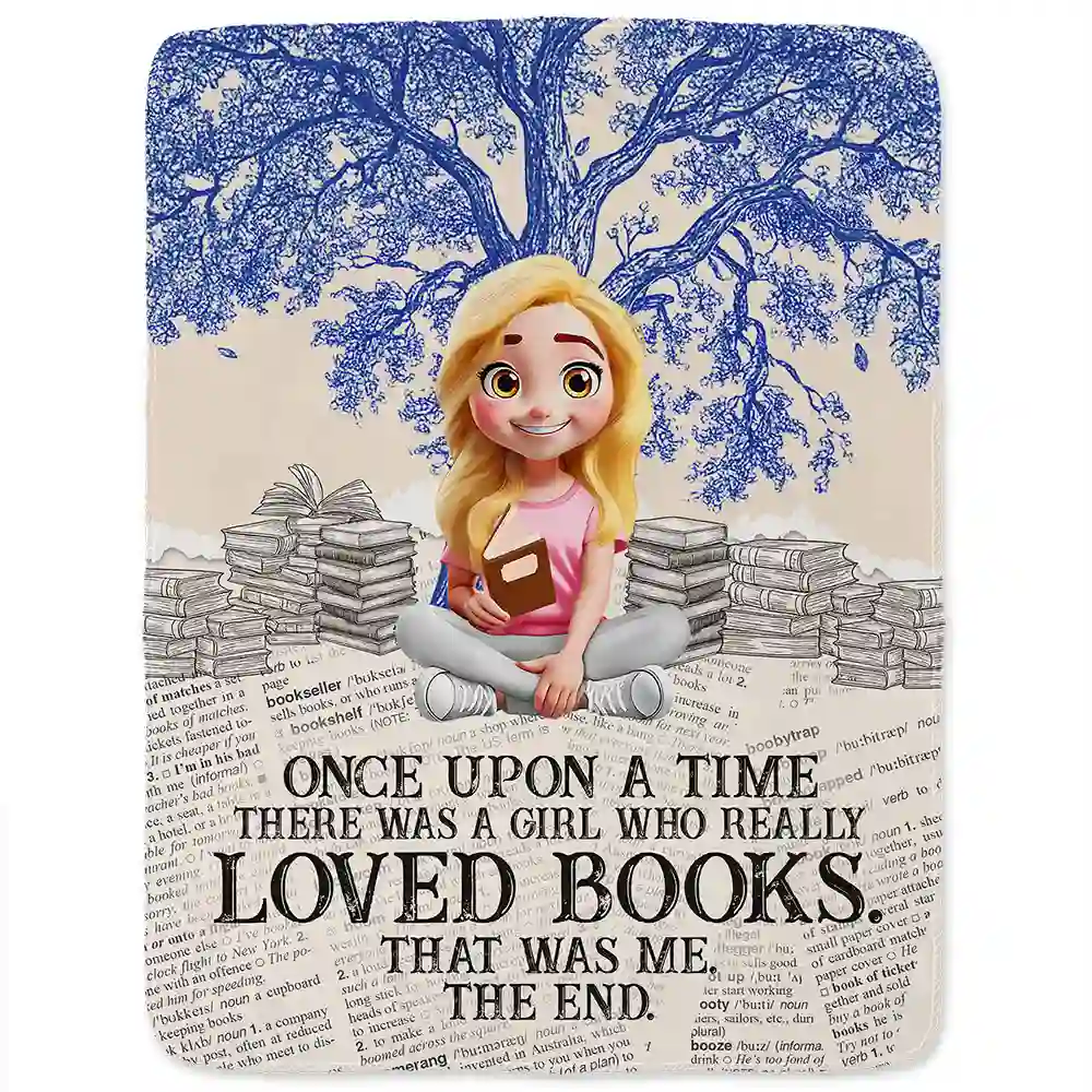 Once Upon A Time Reading Toile Background - Personalized Fleece Blanket, Sherpa Blanket - Image 2