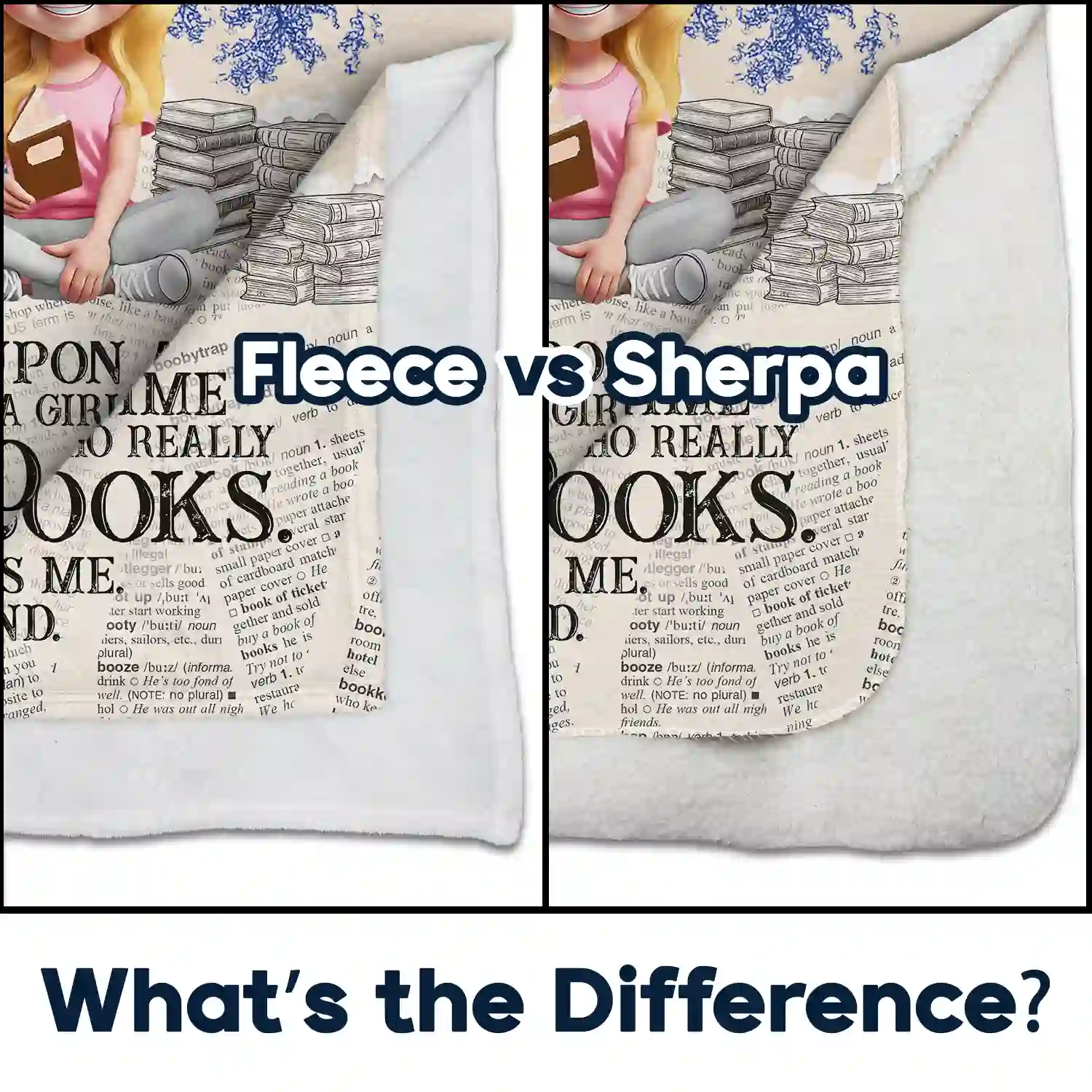 Once Upon A Time Reading Toile Background - Personalized Fleece Blanket, Sherpa Blanket - Image 4