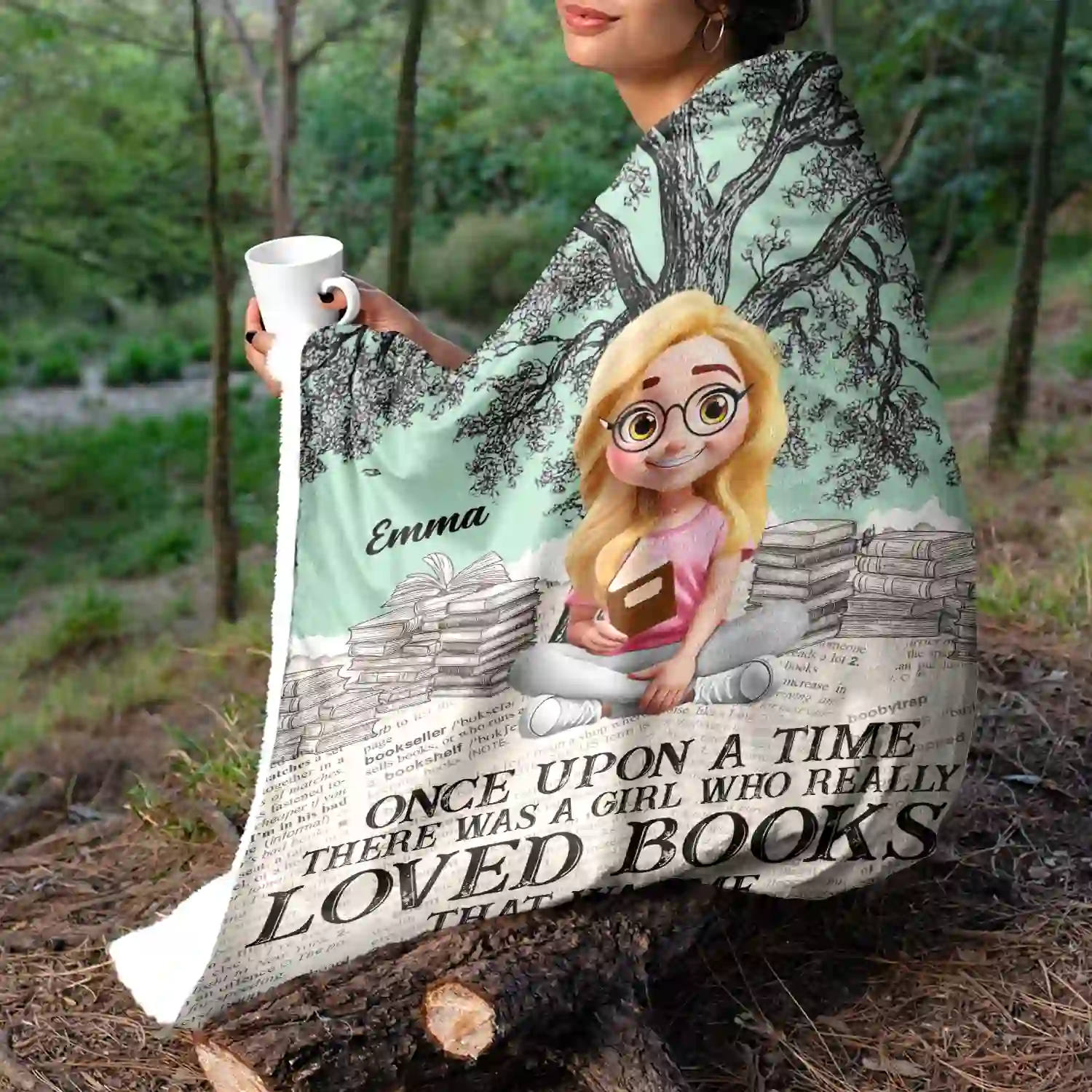 Once Upon A Time Reading Toile Background - Personalized Fleece Blanket, Sherpa Blanket - Image 5