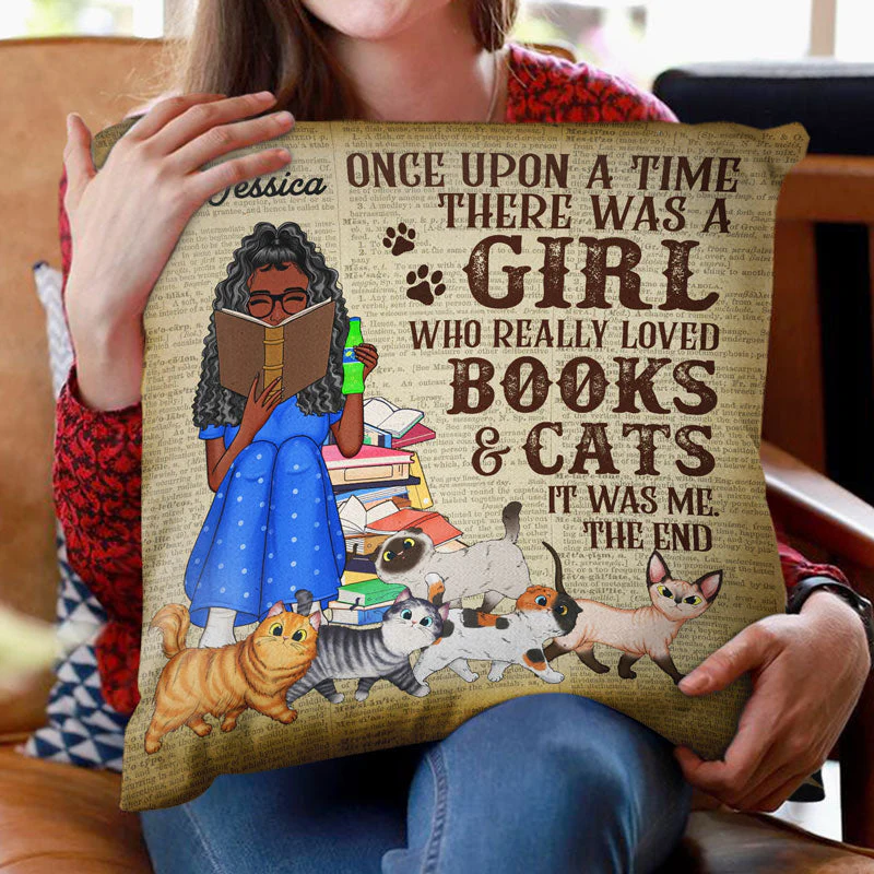 Once Upon A Time There Was A Girl Who Really Loved Books And Cats Reading Vintage - Gift For Book Lovers - Personalized Custom Pillow - Image 2