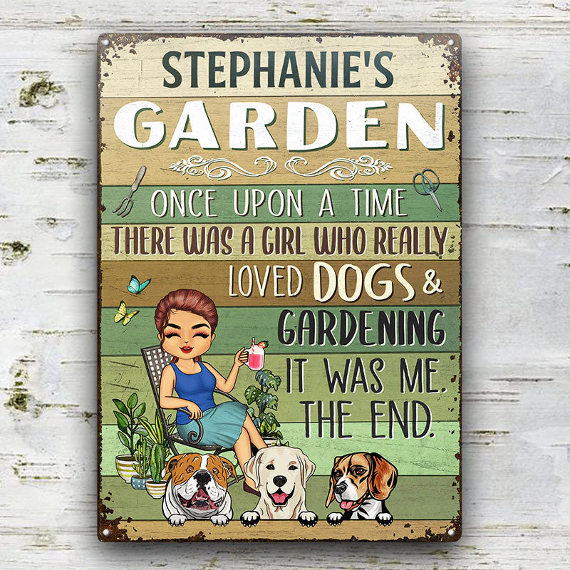 Once Upon A Time There Was A Girl Who Really Loved Dogs & Gardening Dog Lovers - Personalized Custom Classic Metal Signs - Image 2