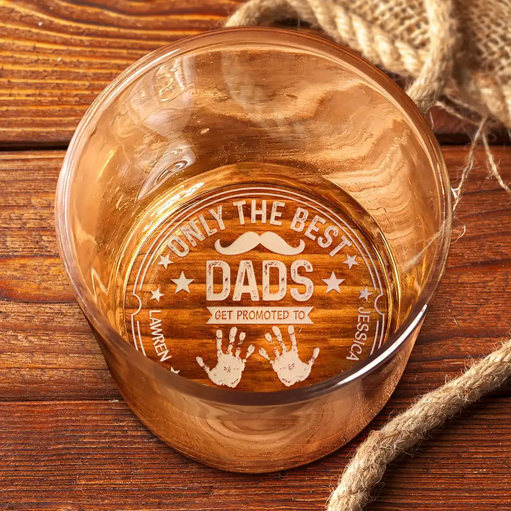Only The Best Dads Get Promoted To Grandpa - Personalized Engraved Whiskey Glass - Image 3