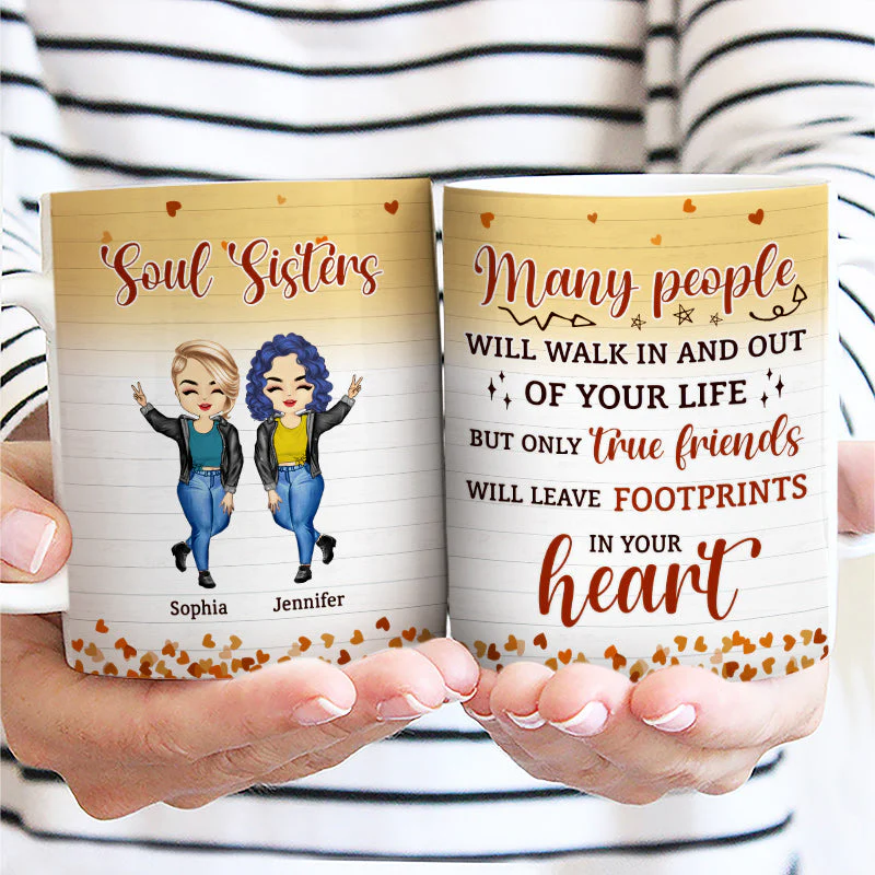 Only True Friends Will Leave Footprints In Your Heart - Gift For BFF Besties - Personalized Custom White Edge-to-Edge Mug - Image 2