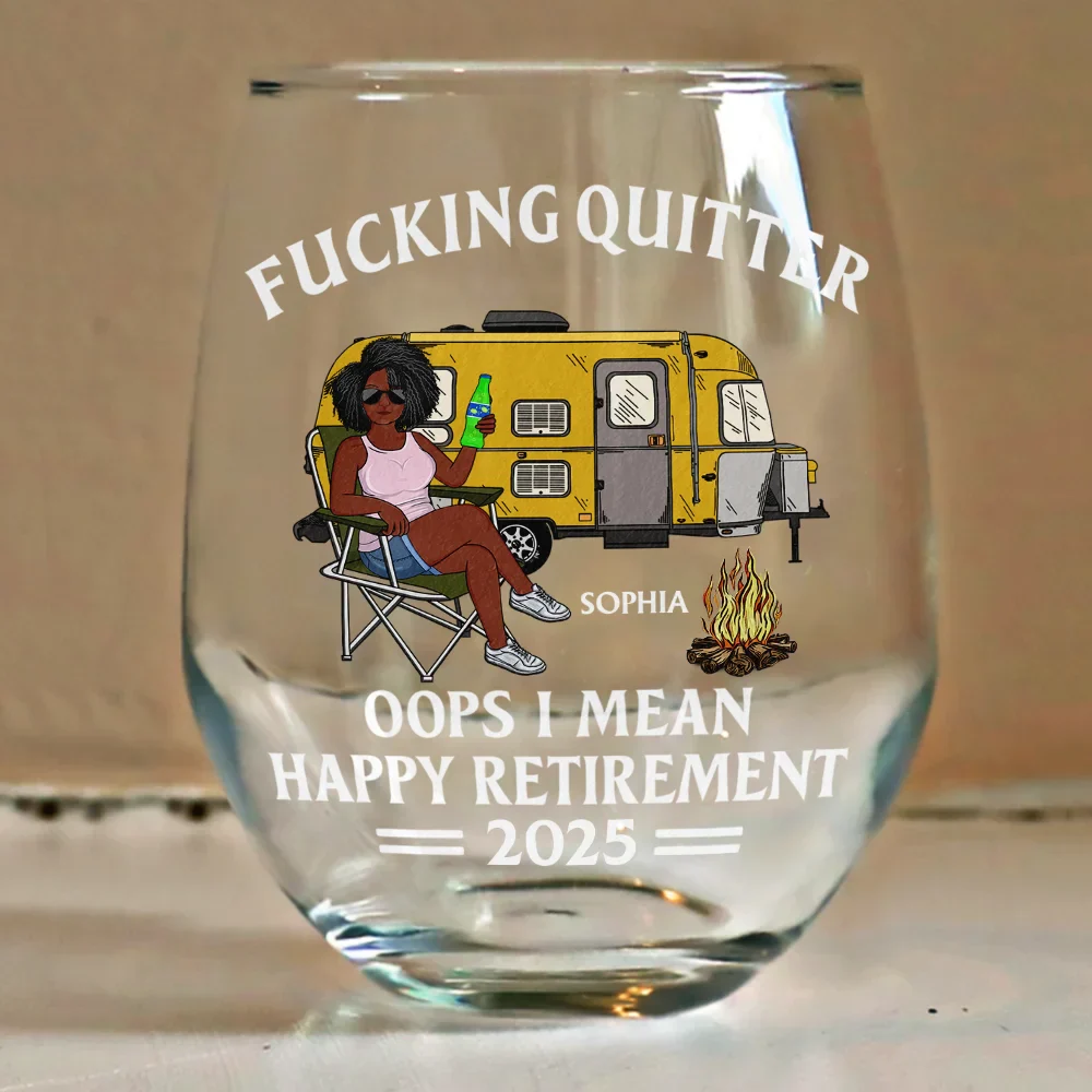Oops I Mean Happy Retirement Camping - Personalized Stemless Wine Glass - Image 4