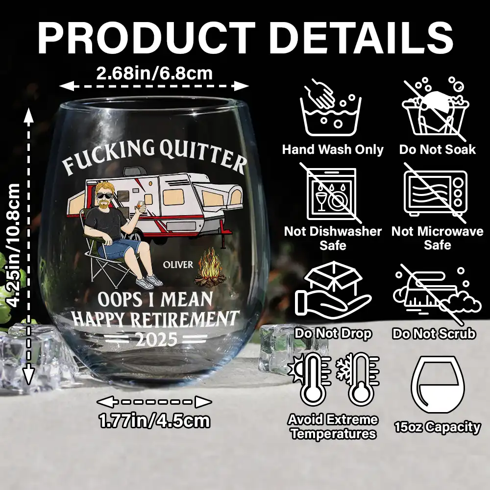 Oops I Mean Happy Retirement Camping - Personalized Stemless Wine Glass - Image 5
