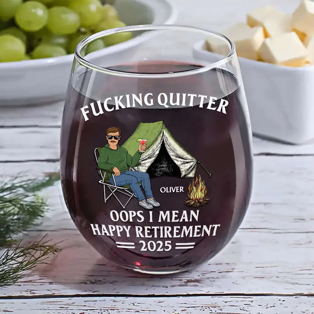 Oops I Mean Happy Retirement Camping - Personalized Stemless Wine Glass - Image 6