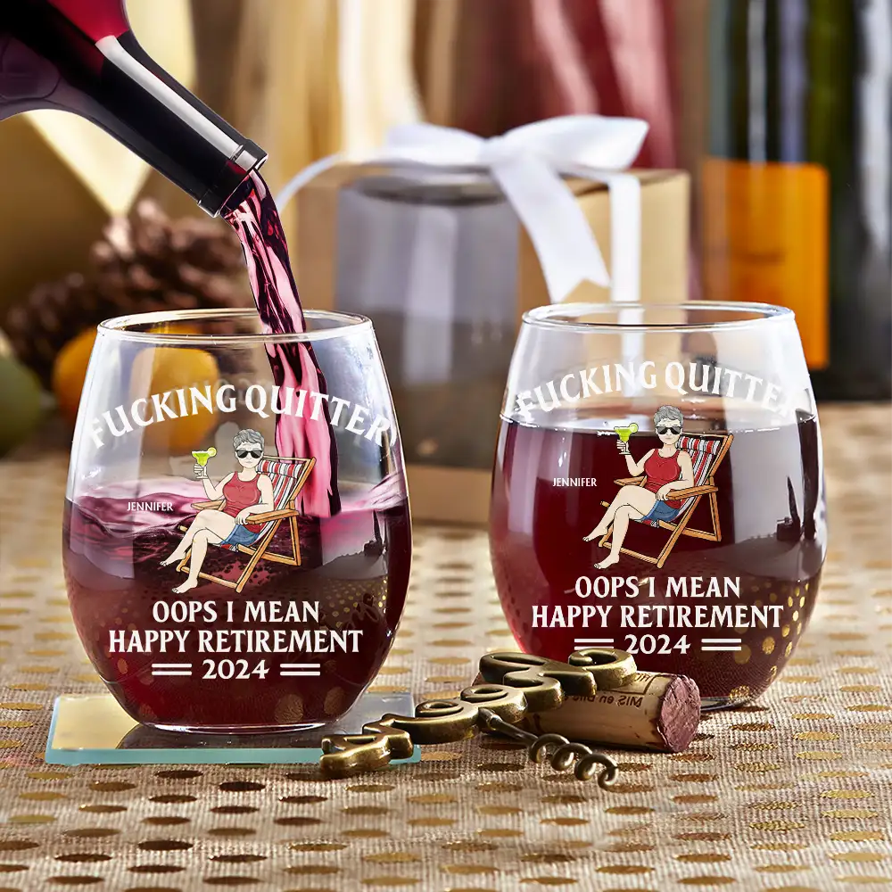 Oops I Mean Happy Retirement - Personalized Stemless Wine Glass - Image 3