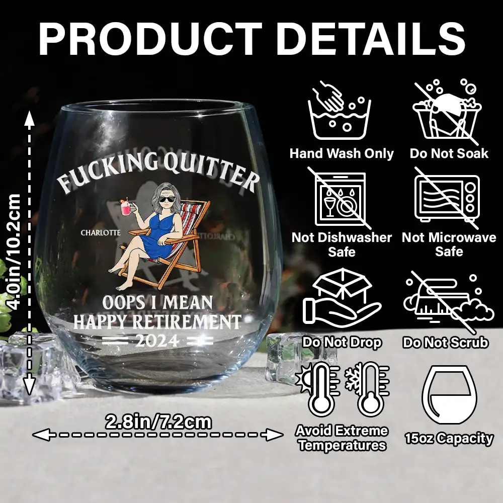 Oops I Mean Happy Retirement - Personalized Stemless Wine Glass - Image 5