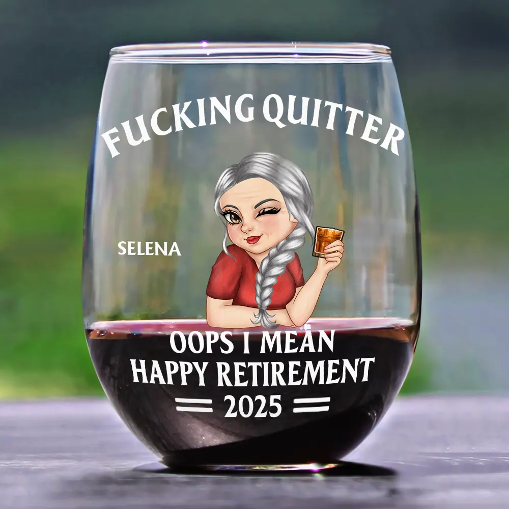 Oops I Mean Happy Retirement Turban Woman - Personalized Stemless Wine Glass - Image 2