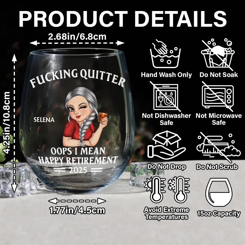 Oops I Mean Happy Retirement Turban Woman - Personalized Stemless Wine Glass - Image 5