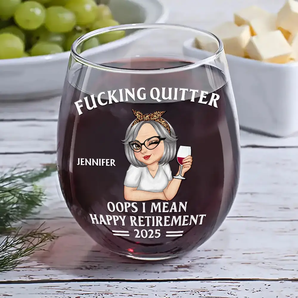 Oops I Mean Happy Retirement Turban Woman - Personalized Stemless Wine Glass - Image 6