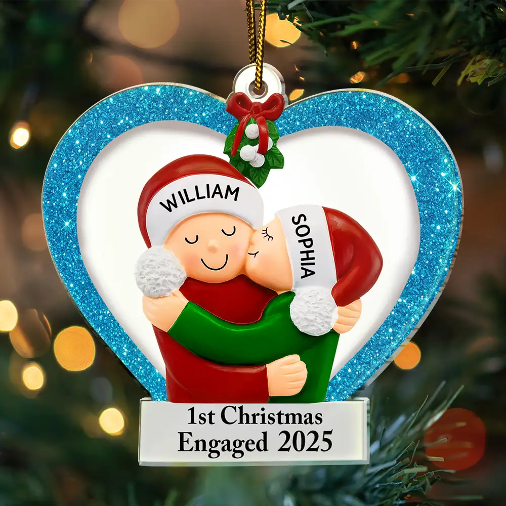 Our 1st Christmas Kisses Couple - Personalized Custom Shaped Acrylic Ornament - Image 3