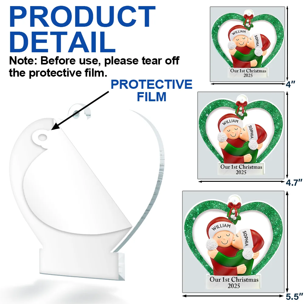 Our 1st Christmas Kisses Couple - Personalized Custom Shaped Acrylic Ornament - Image 6