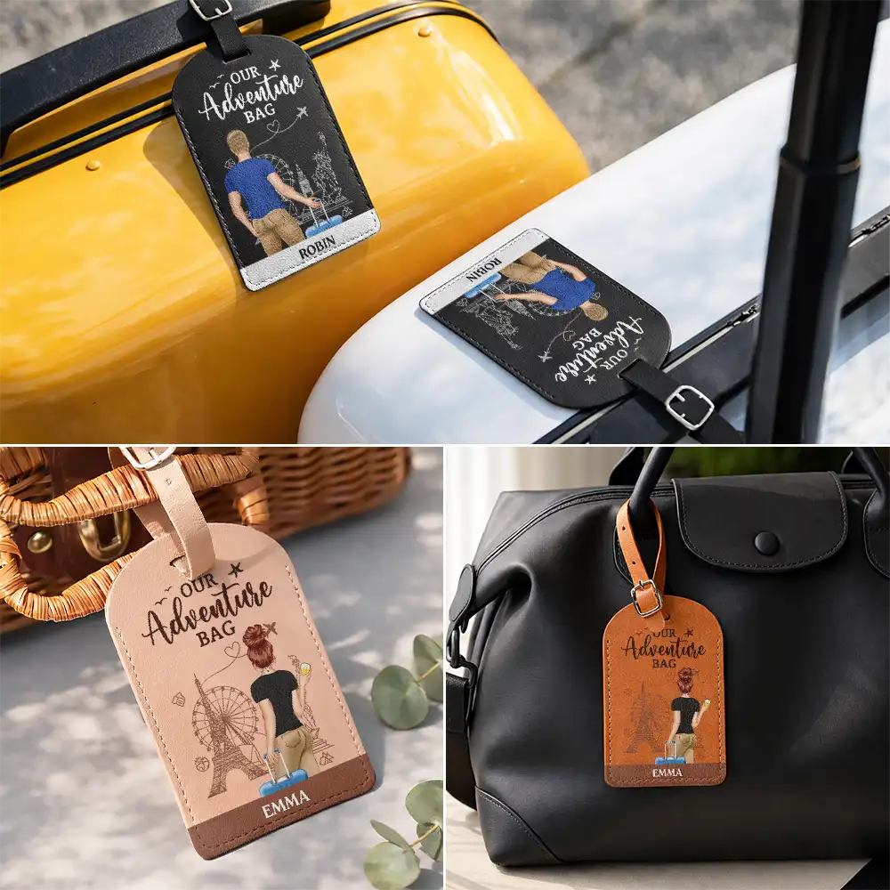 Our Adventure Bag - Personalized Combo 2 Leather Luggage Tags - Image 4