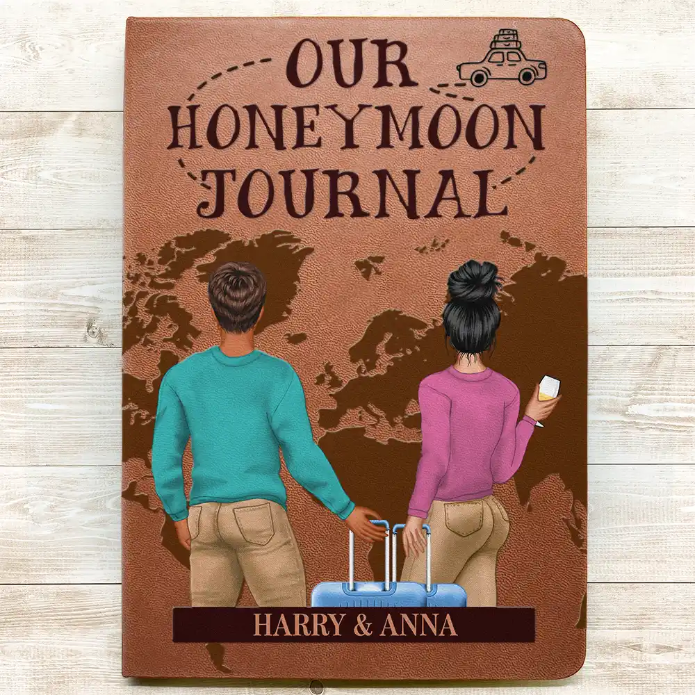 Our Adventure Book Travel Couple - Personalised Leather Journal - Image 3