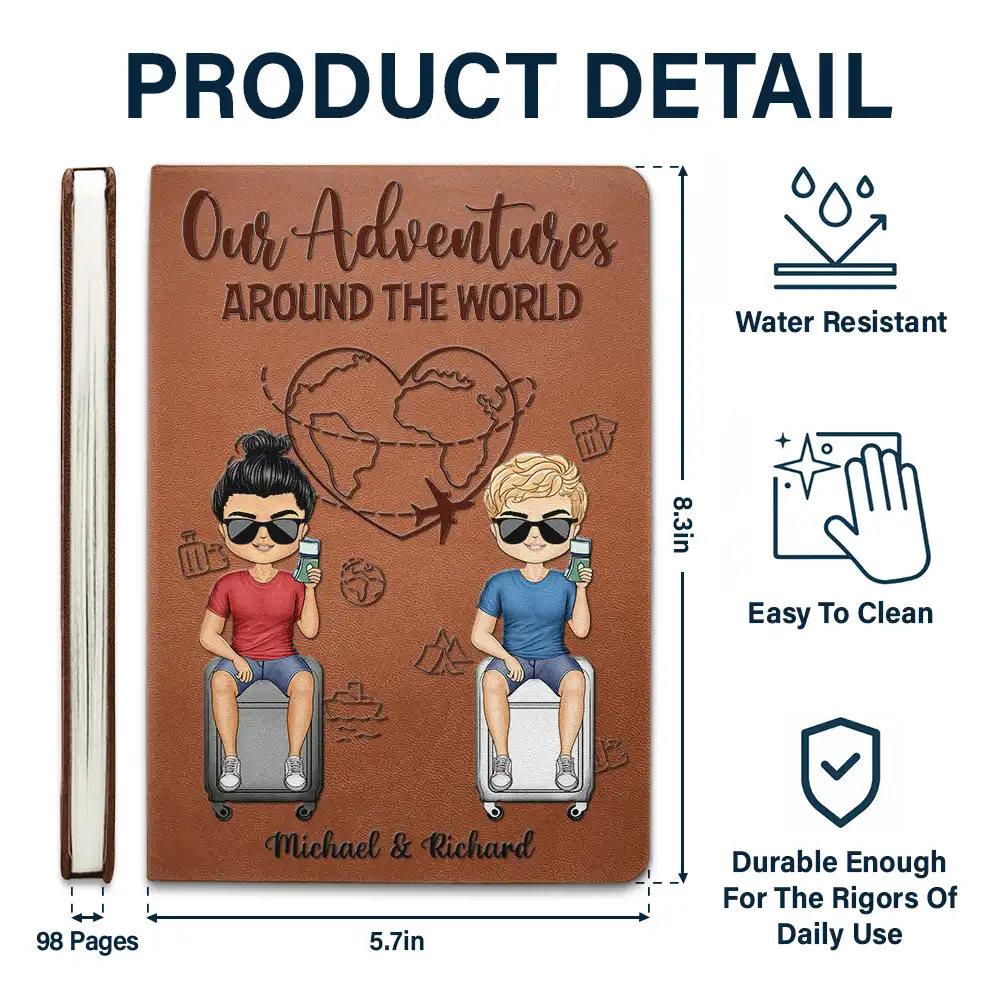 Our Adventures Around The World - Personalized Leather Journal - Image 5